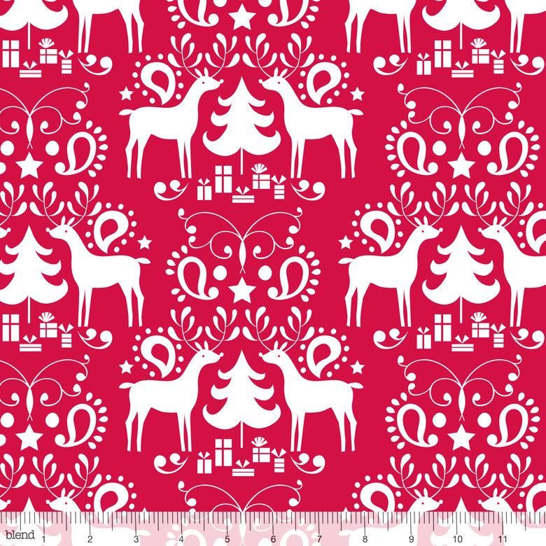 Blend - Treelicious - Weihnachtsstoff mit Rentieren - rot