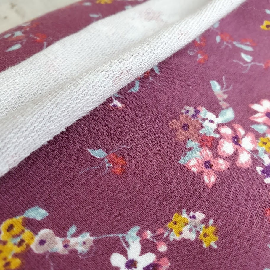 French Terry Little Flowers - darkberry