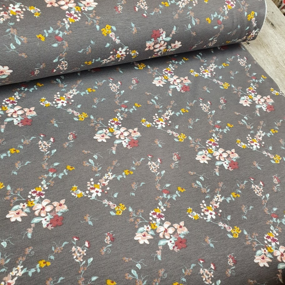 French Terry Little Flowers - grau