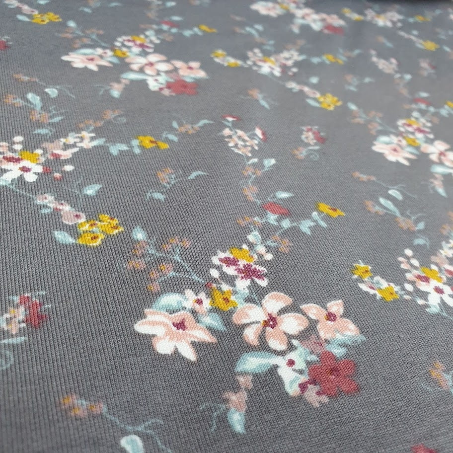 French Terry Little Flowers - grau