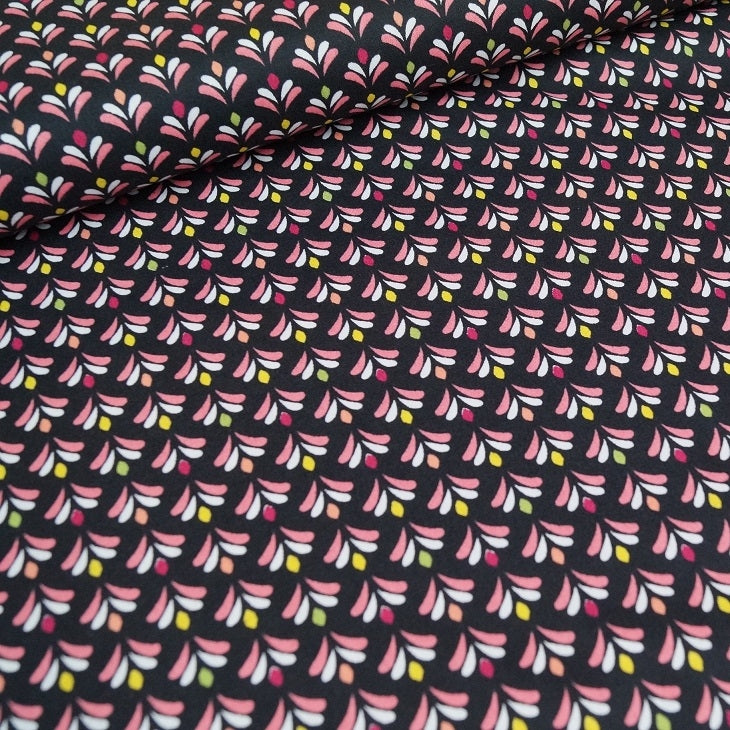 Baumwollstoff - Bunte Fiores - schwarz