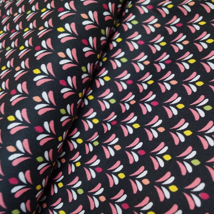 Baumwollstoff - Bunte Fiores - schwarz