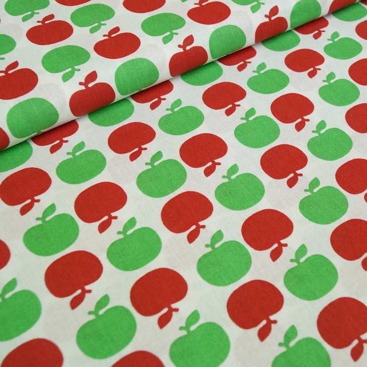 Retro Apfel Baumwollstoff Rot-Grün