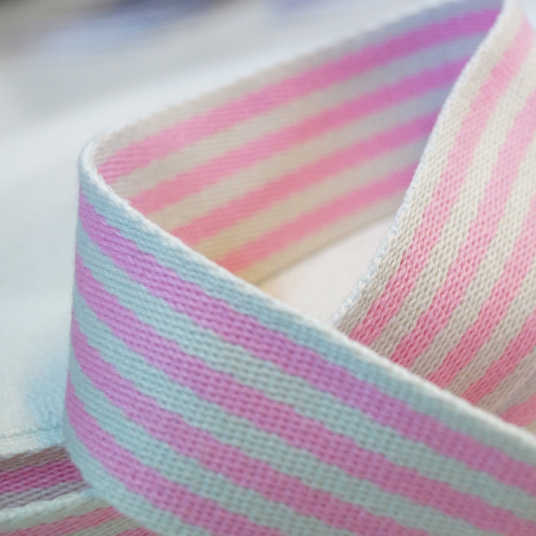 Gurtband Baumwolle - 38mm breit - rosa-weiss gestreift
