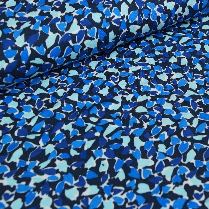Reststück 1,30mx1,60m - Viskosejersey kleines Muster blau-Töne