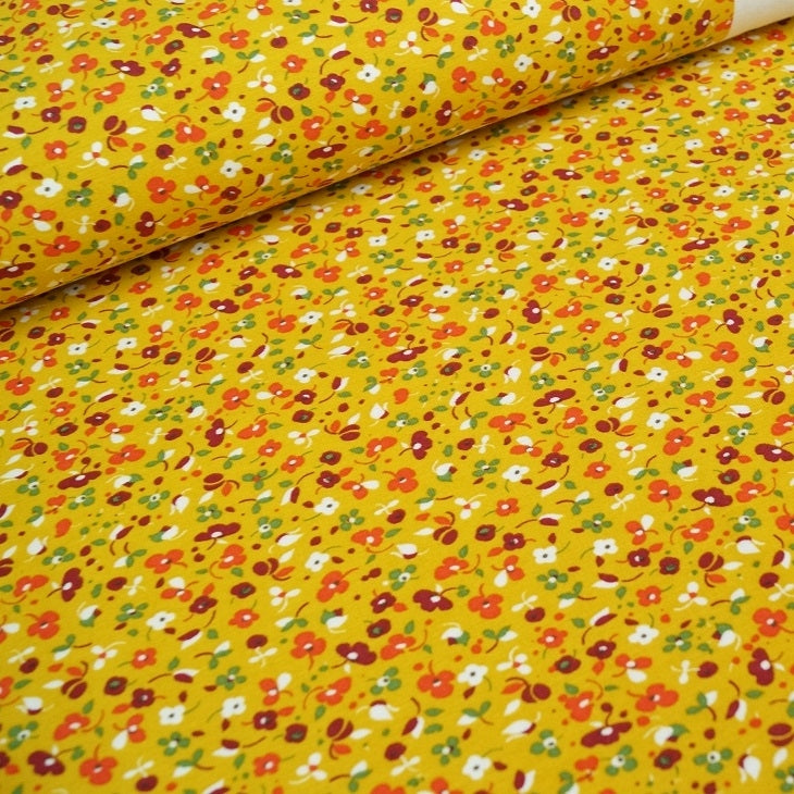 Reststück 87cmx150cm - Modal Jersey Springflowers - senfgelb