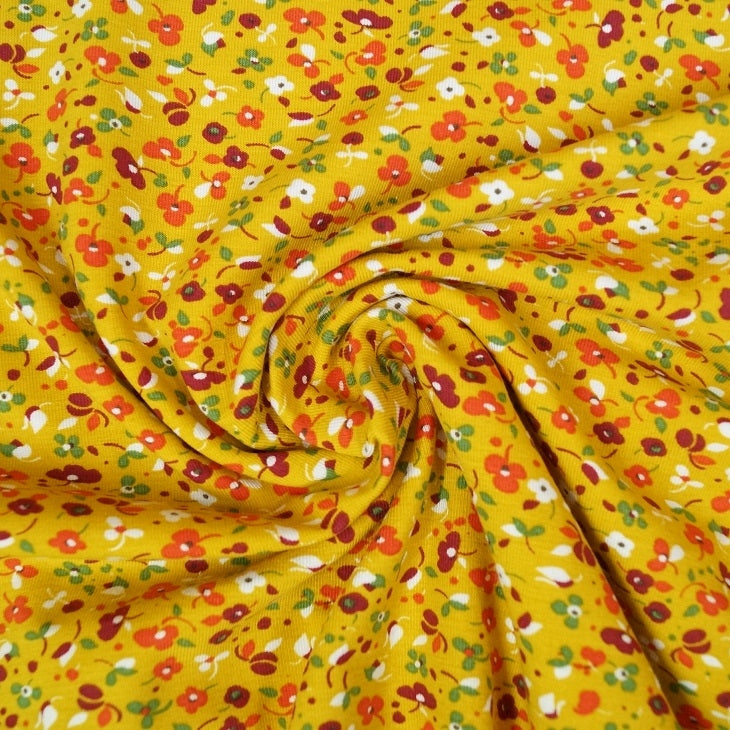 Reststück 87cmx150cm - Modal Jersey Springflowers - senfgelb