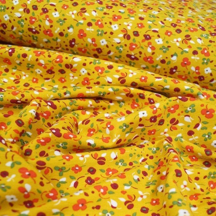 Reststück 87cmx150cm - Modal Jersey Springflowers - senfgelb