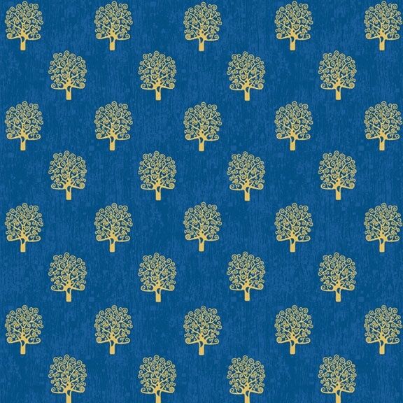 Makower - Rhapsody - Metallic Trees - bright blue