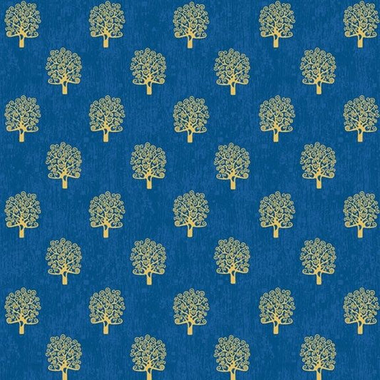 Makower - Rhapsody - Metallic Trees - bright blue