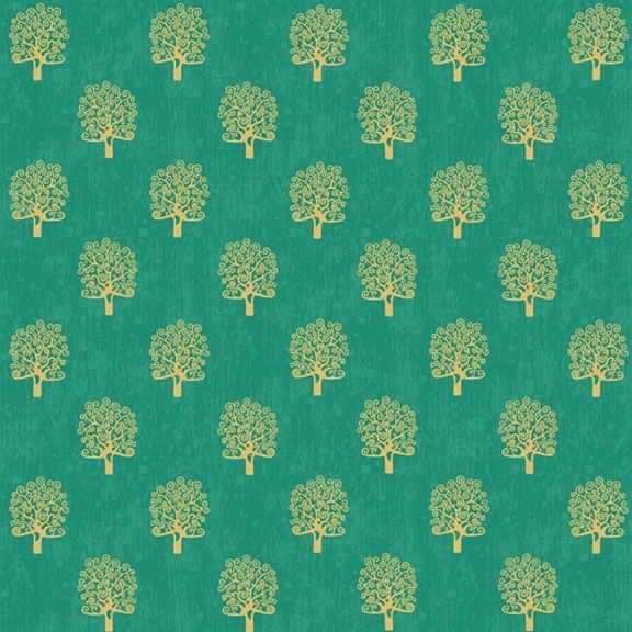 Makower - Rhapsody - Metallic Trees - emerald green