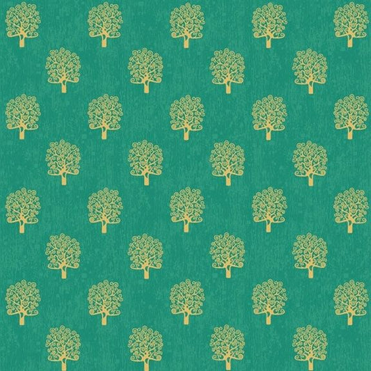 Makower - Rhapsody - Metallic Trees - emerald green